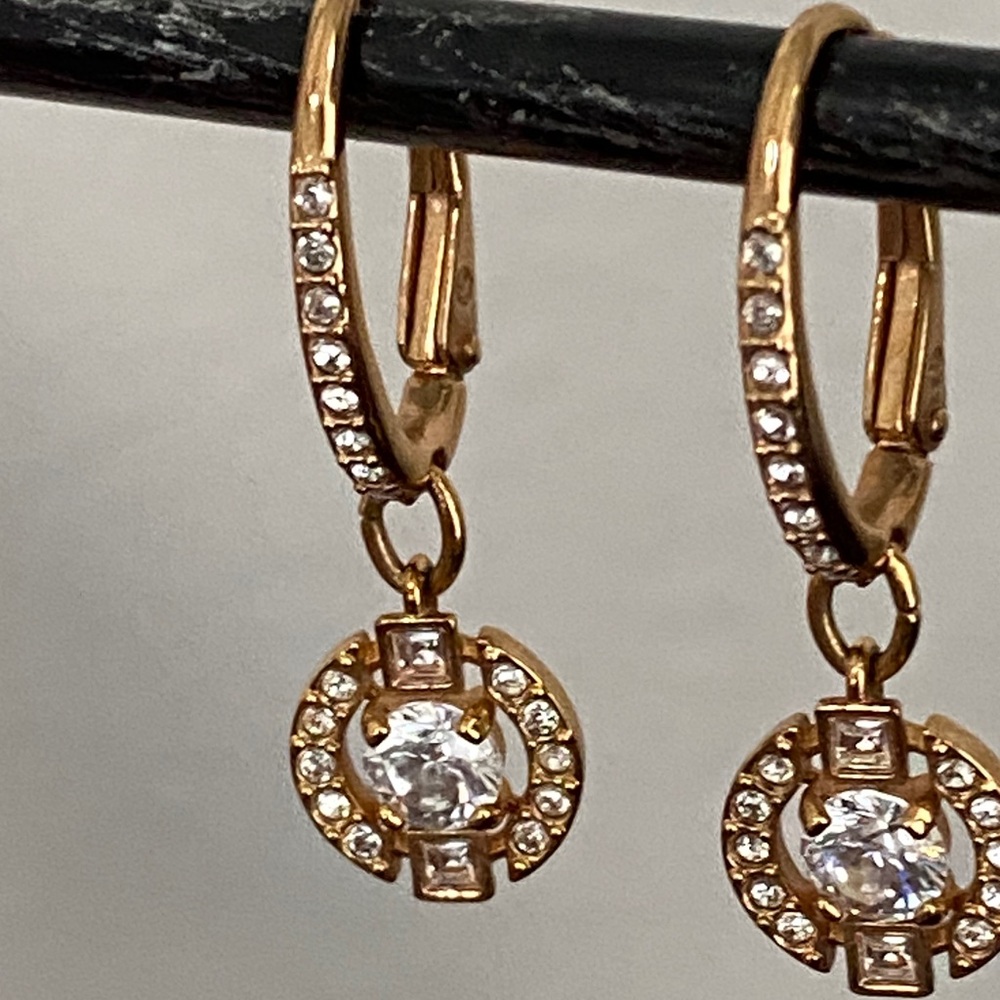 Swarovski Gold Plated Crystal Drop Lever Back Earrings - Picture 8 of 13